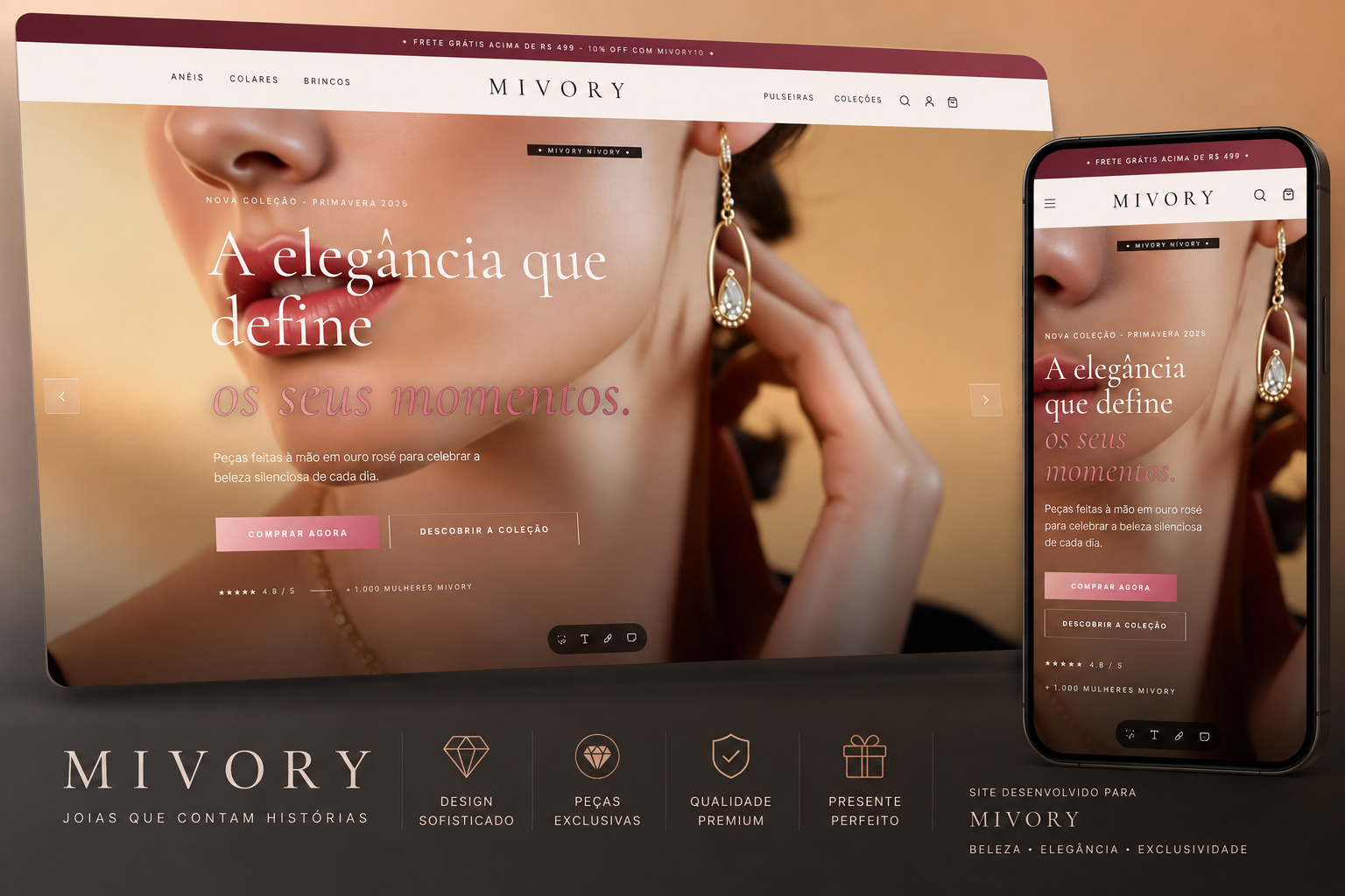 Loja virtual Mivory exibida em um notebook